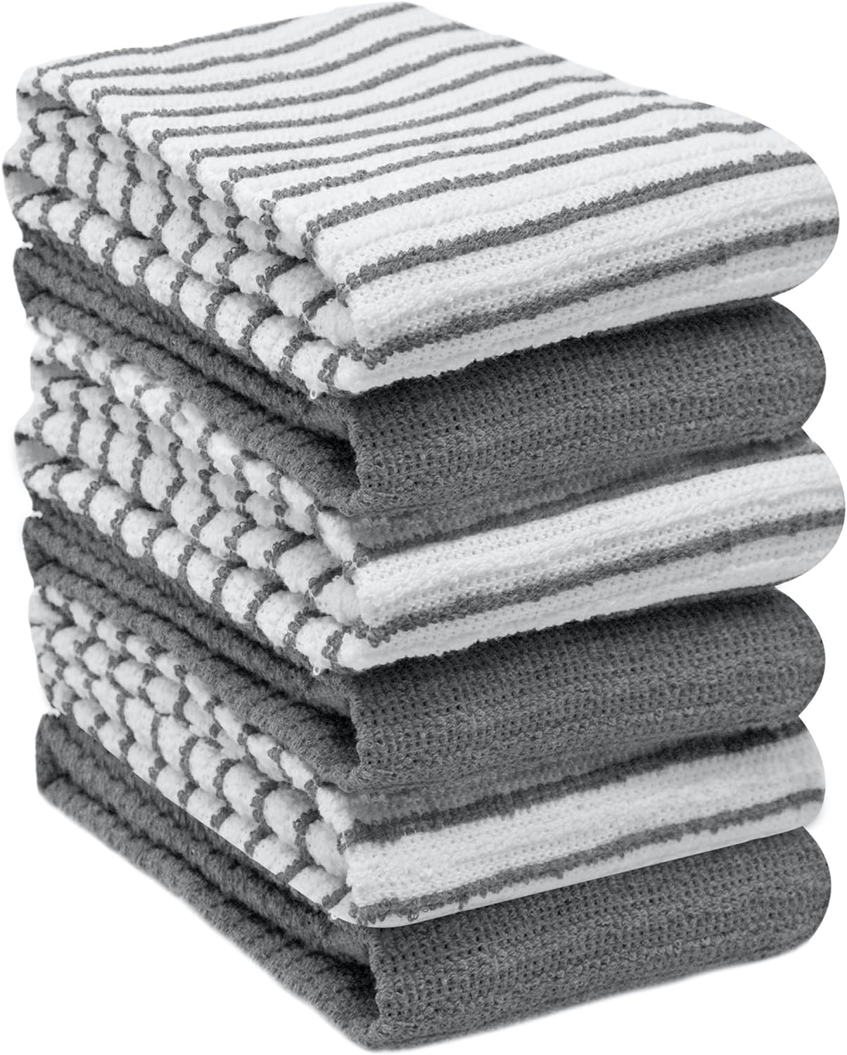 Grey and White Striped and Solid Tea Towels