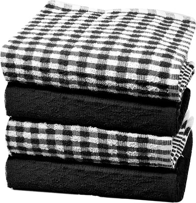 Black and white Pack of 12 Cleaning Dish Kitchen Cotton Tea Towels