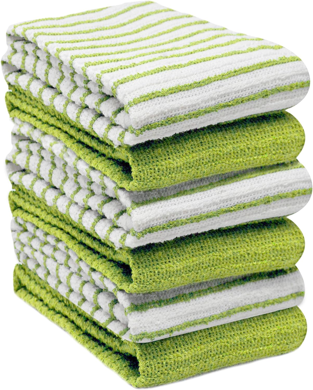 Green And White Striped Solid Tea Towels