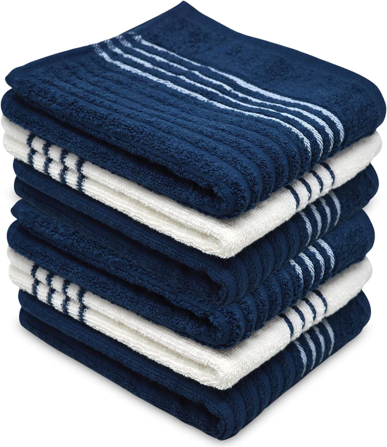 Towelogy Kitchen Towels Blue White / Pack of 3 Addison Ribbed Premium Cotton Kitchen Towels