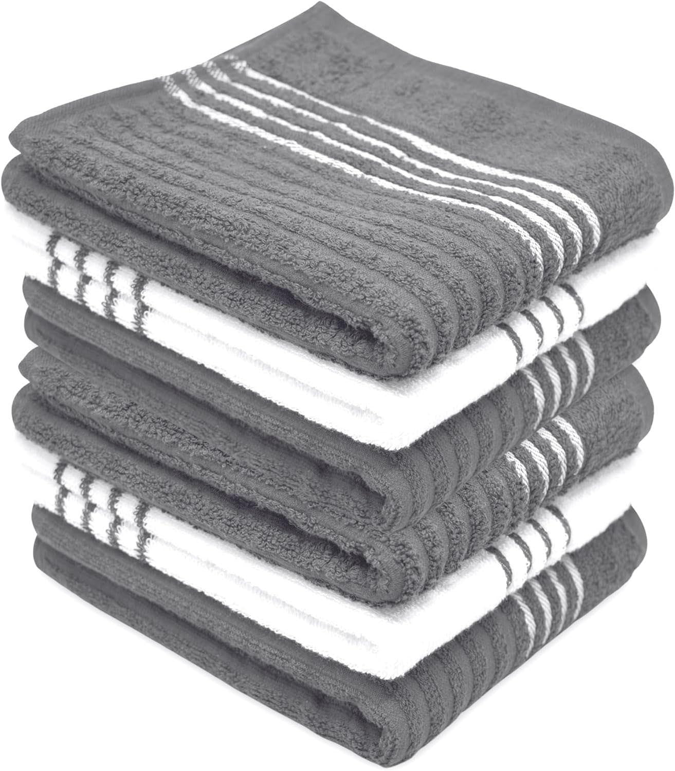 Towelogy Kitchen Towels Grey White / Pack of 3 Addison Ribbed Premium Cotton Kitchen Towels