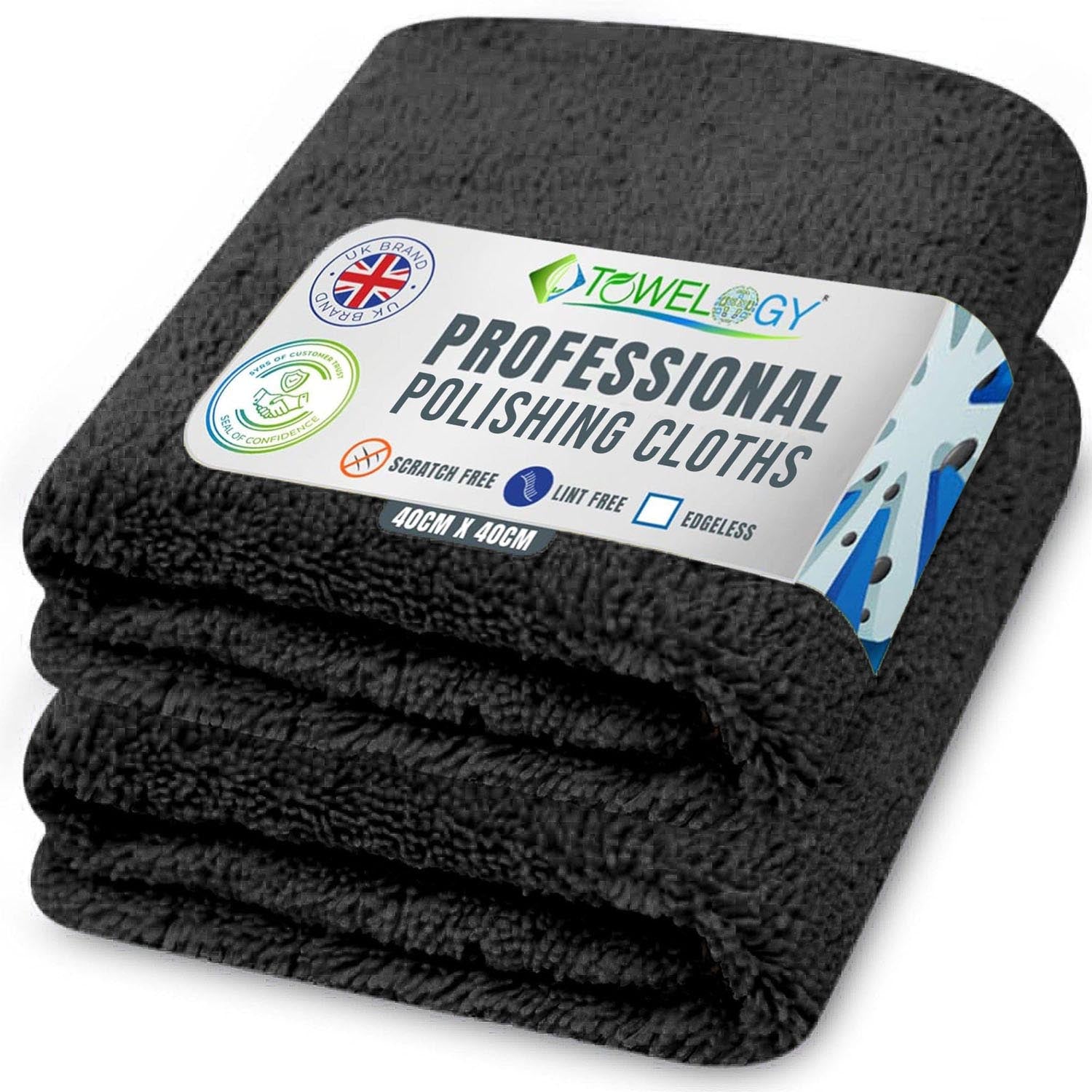 Towelogy Car Polishing Cloths Black / Pack of 4 Baron Edgeless Microfibre Polishing Cloths Superb Absorbency 420gsm