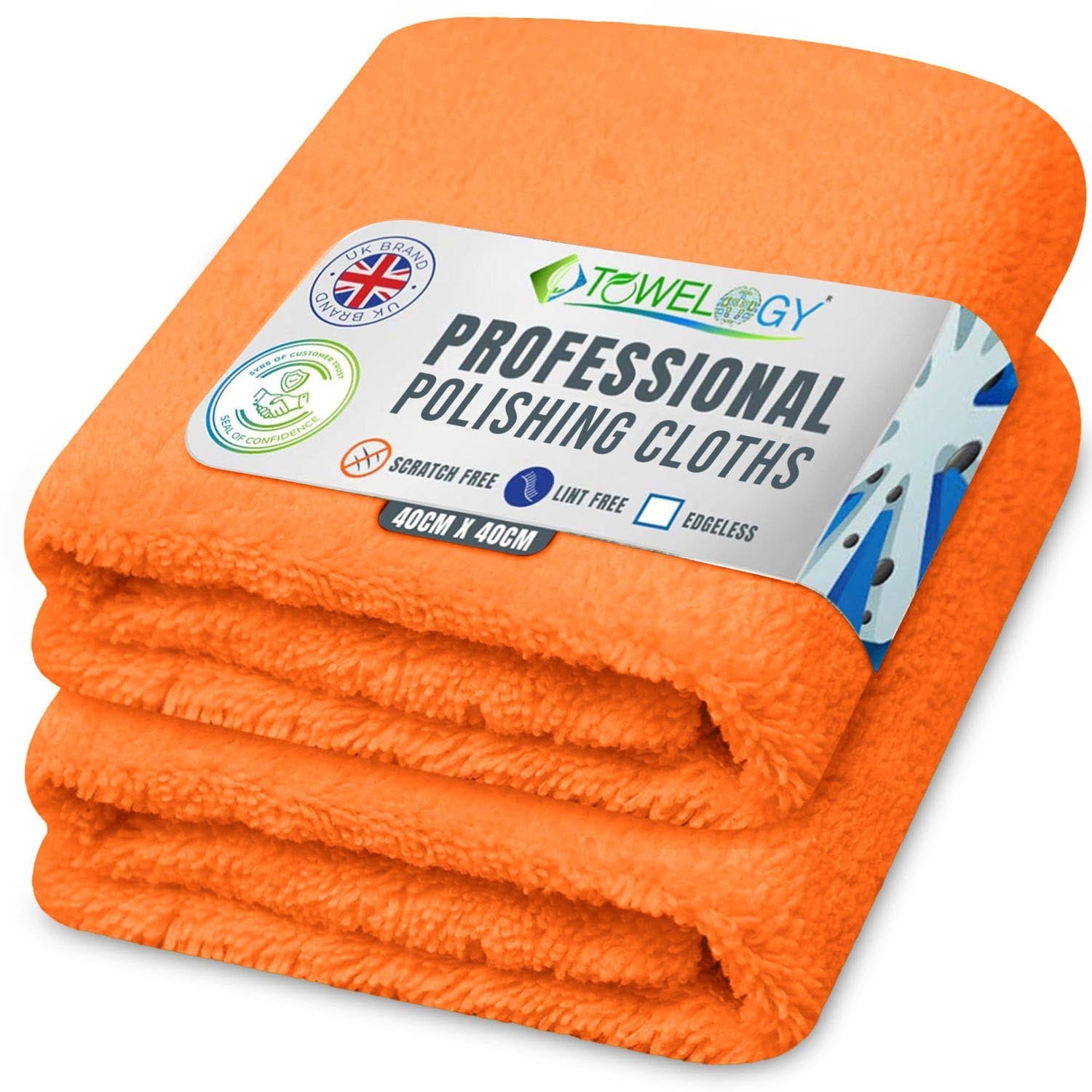 Towelogy Car Polishing Cloths Orange / Pack of 4 Baron Edgeless Microfibre Polishing Cloths Superb Absorbency 420gsm