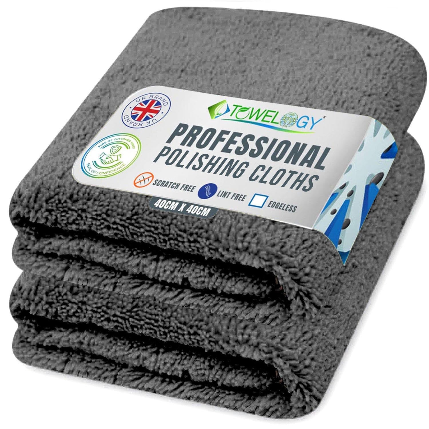 Towelogy Car Polishing Cloths Grey / Pack of 4 Baron Edgeless Microfibre Polishing Cloths Superb Absorbency 420gsm