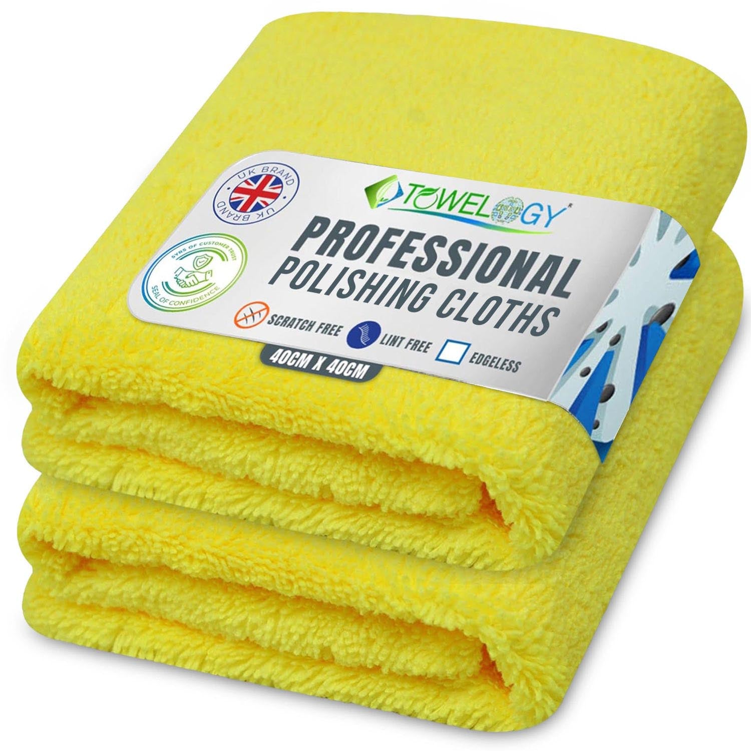 Towelogy Car Polishing Cloths Yellow / Pack of 4 Baron Edgeless Microfibre Polishing Cloths Superb Absorbency 420gsm