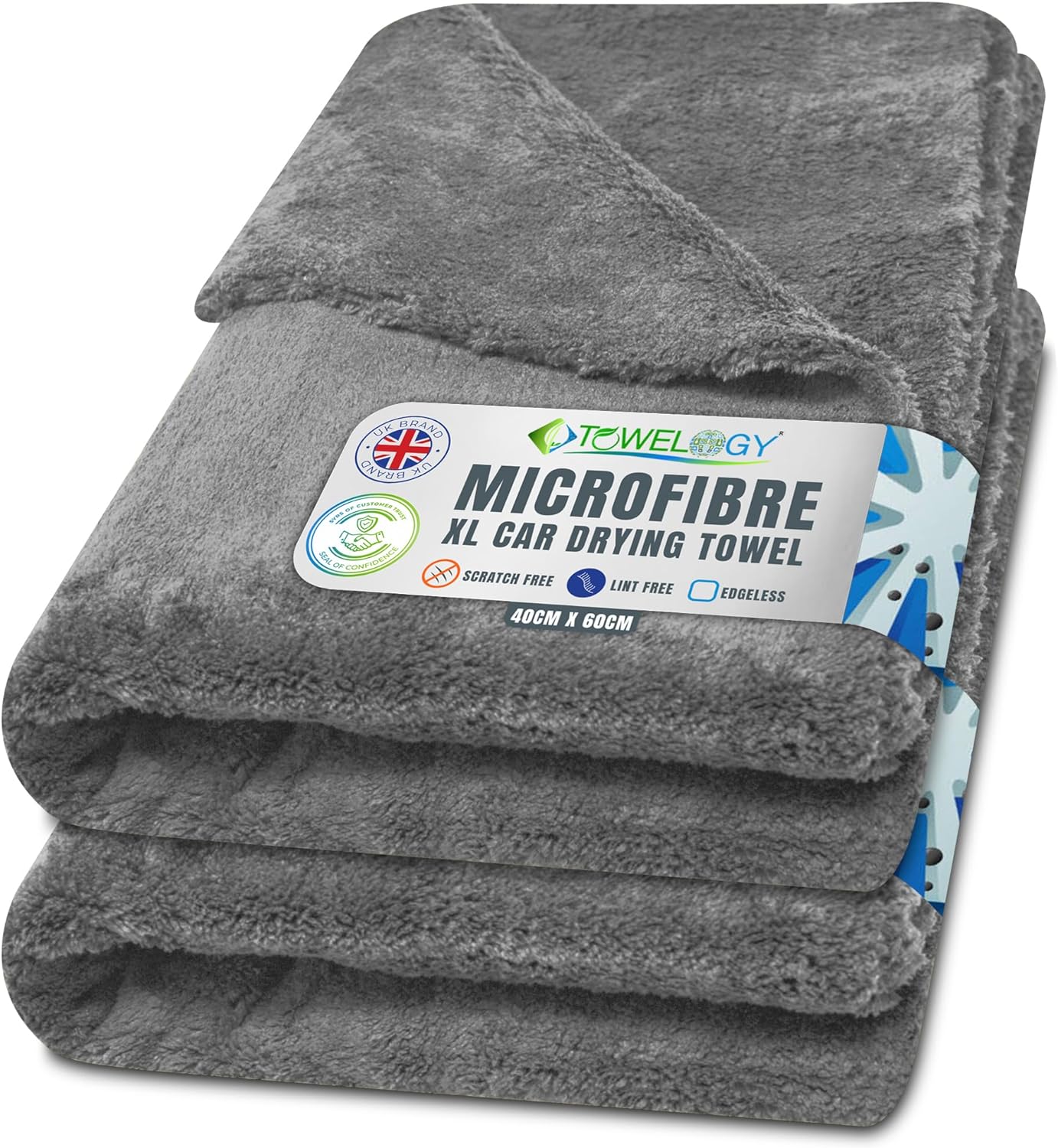 Towelogy Car Drying Towels Grey / Pack of 4 Cole Edgeless Microfibre Car Drying Towels Plush 500gsm - Extra Large