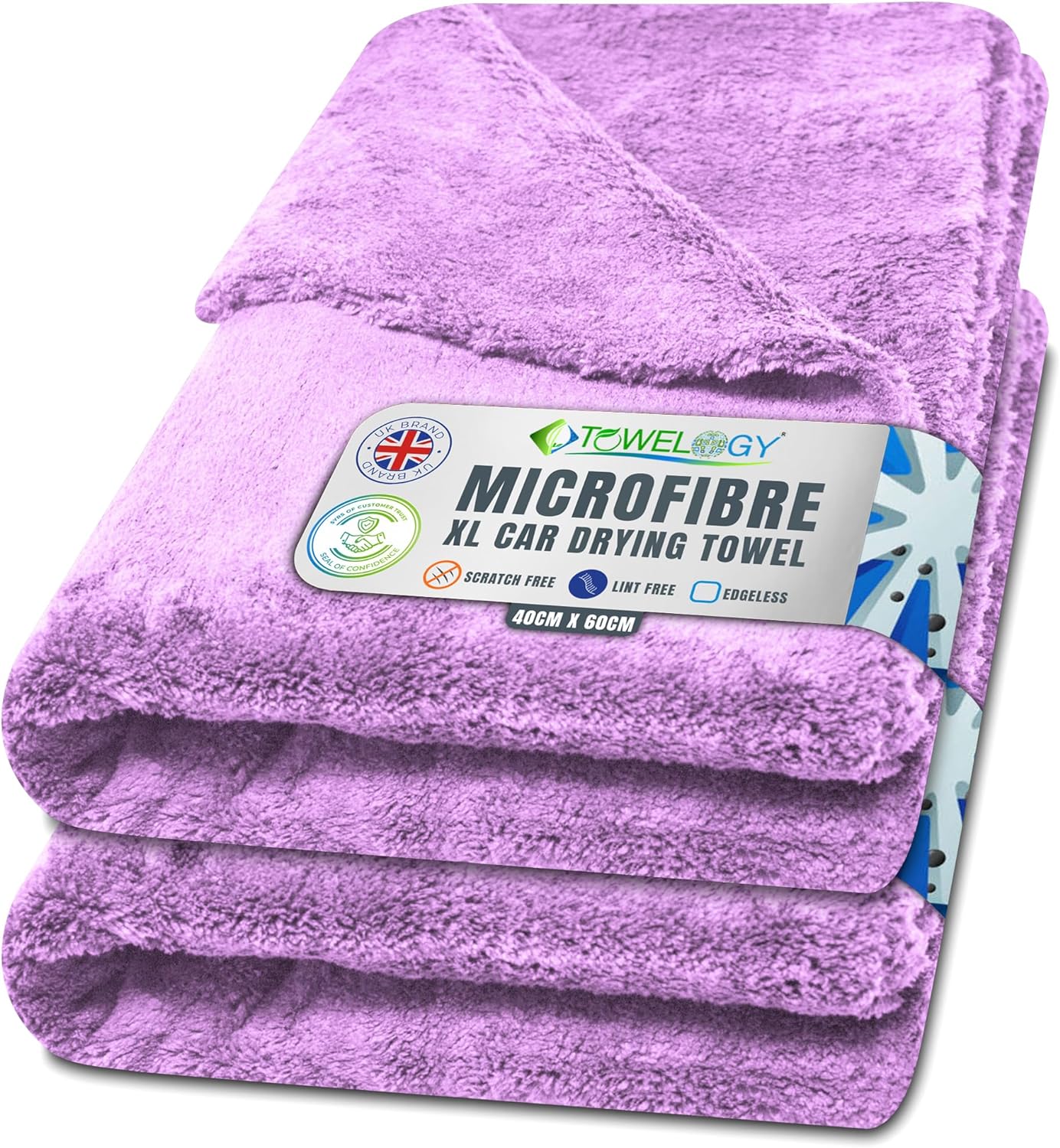 Towelogy Car Drying Towels Purple / Pack of 4 Cole Edgeless Microfibre Car Drying Towels Plush 500gsm - Extra Large