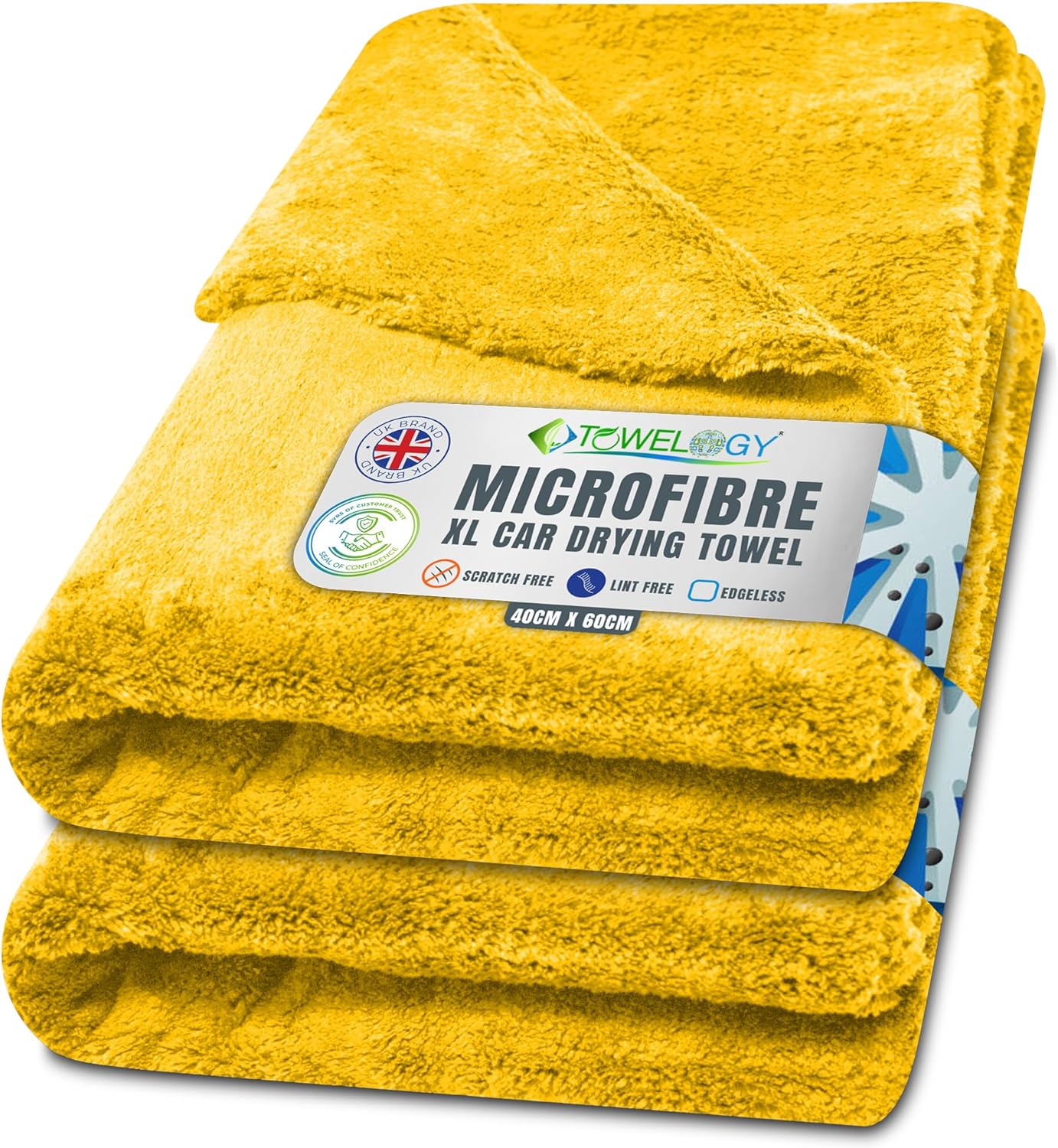 Towelogy Car Drying Towels Yellow / Pack of 4 Cole Edgeless Microfibre Car Drying Towels Plush 500gsm - Extra Large