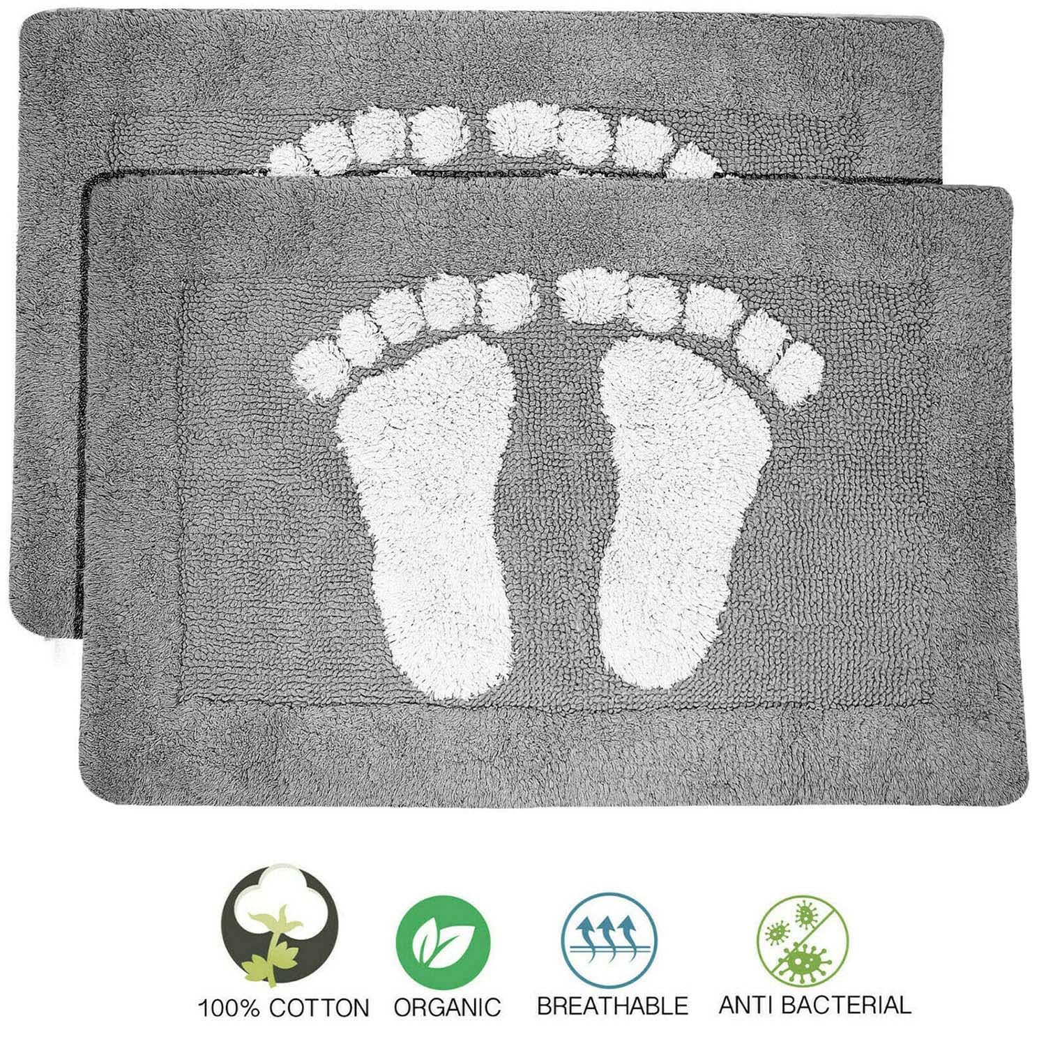 Towelogy Bath Mats Charcoal Grey / 45x70cm Cotton Bath Mats 2000gsm Non Slip Bathroom Rug with Feet