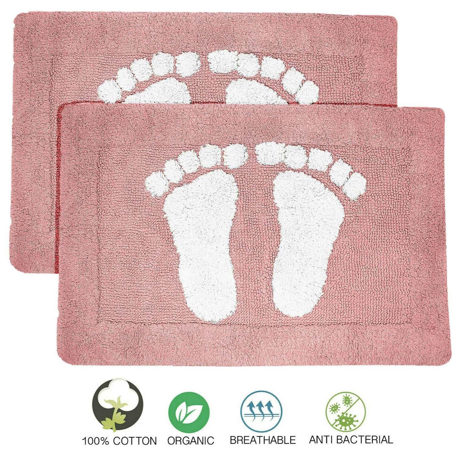 Towelogy Bath Mats Tea Pink / 45x70cm Cotton Bath Mats 2000gsm Non Slip Bathroom Rug with Feet