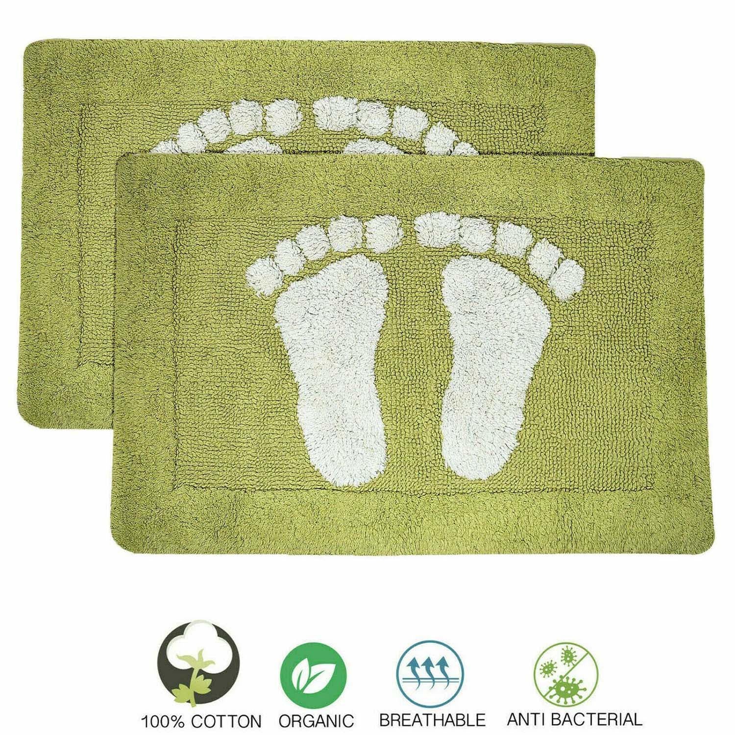 Towelogy Bath Mats Grass Green / 45x70cm Cotton Bath Mats 2000gsm Non Slip Bathroom Rug with Feet