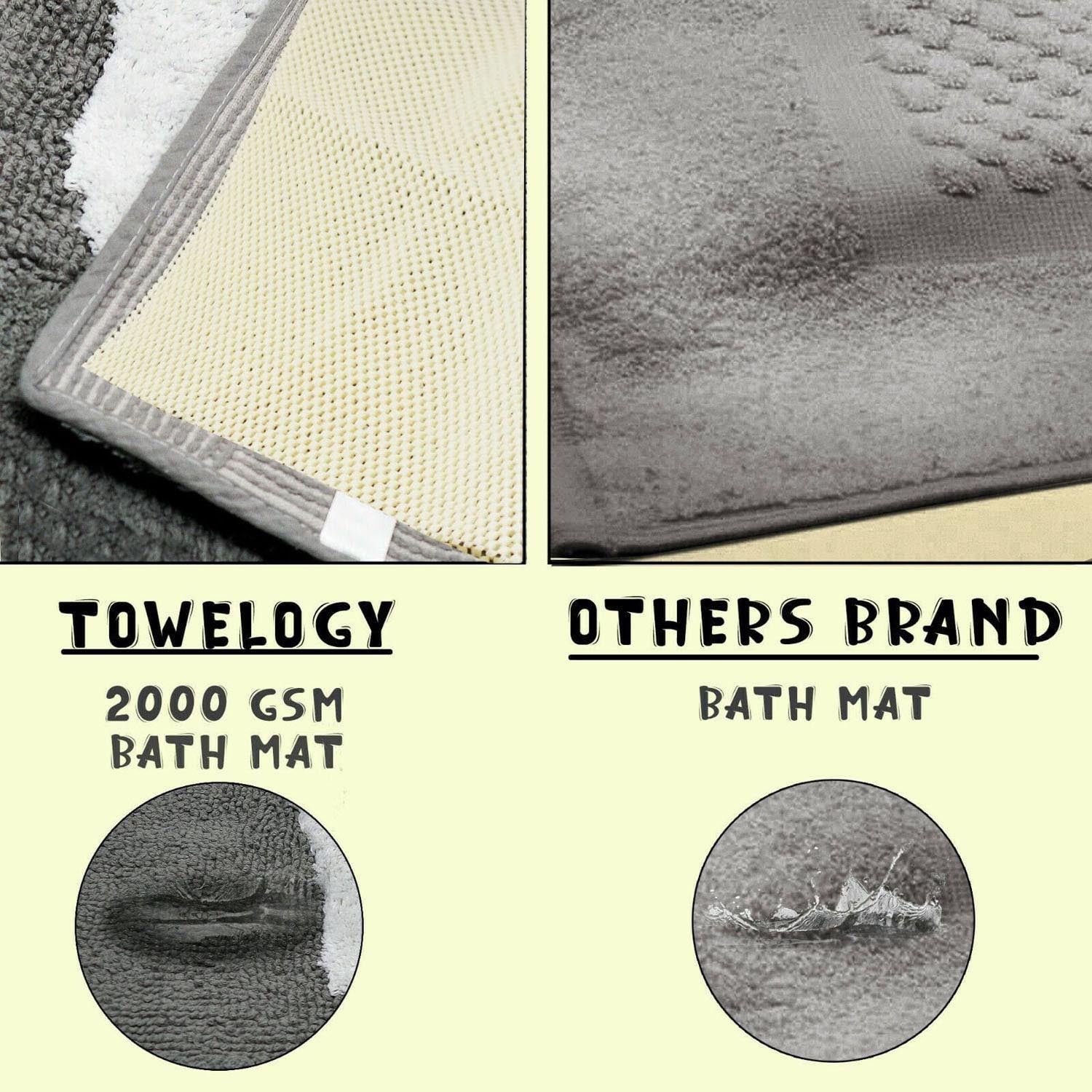 Towelogy Bath Mats Cotton Bath Mats 2000gsm Non Slip Bathroom Rug with Feet