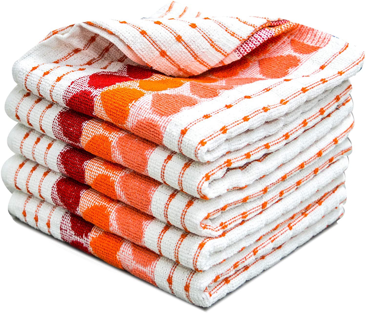 Towelogy Kitchen Towels Orange Heart / Pack of 3 Aspen Cotton Kitchen Terry Tea Towels Set – Premium Absorbent Dish Towels