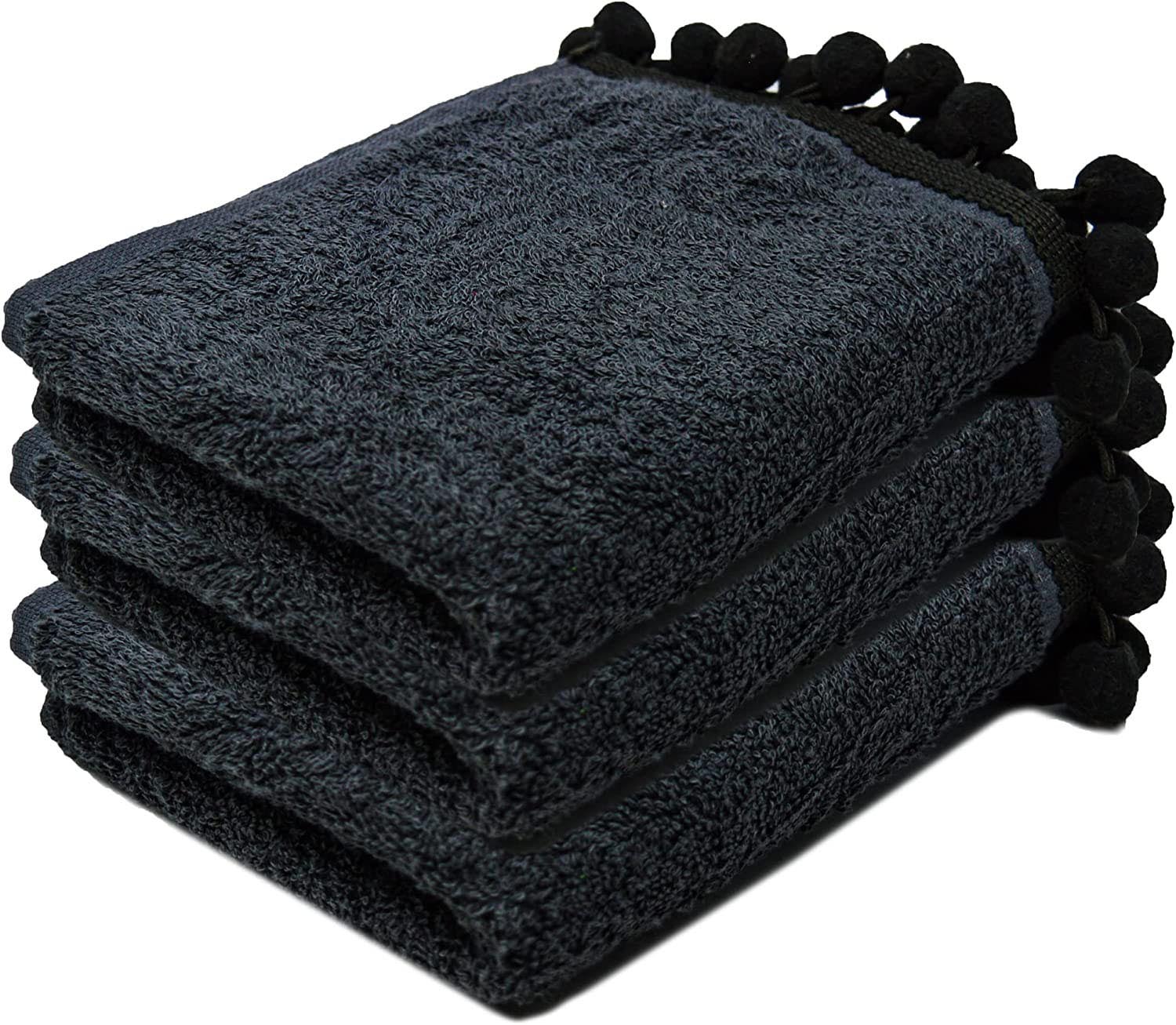 Towelogy Face Towels Charcoal Elford Face Cloths Egyptian Cotton Washcloths with Poms