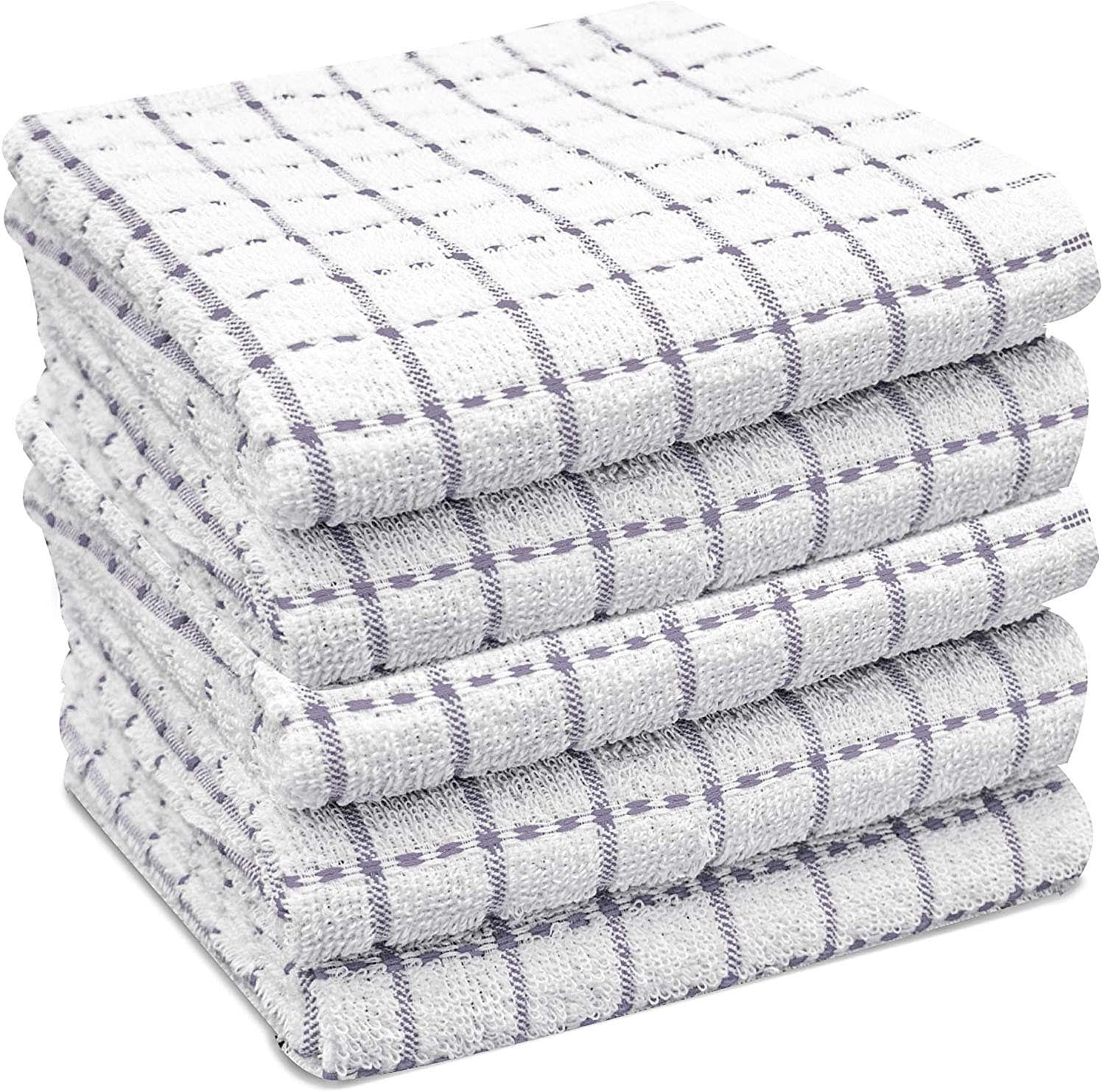 Towelogy Kitchen Towels Grey / Pack of 5 Atlas Terry Cotton Kitchen Tea Towels – Highly Absorbent and Durable