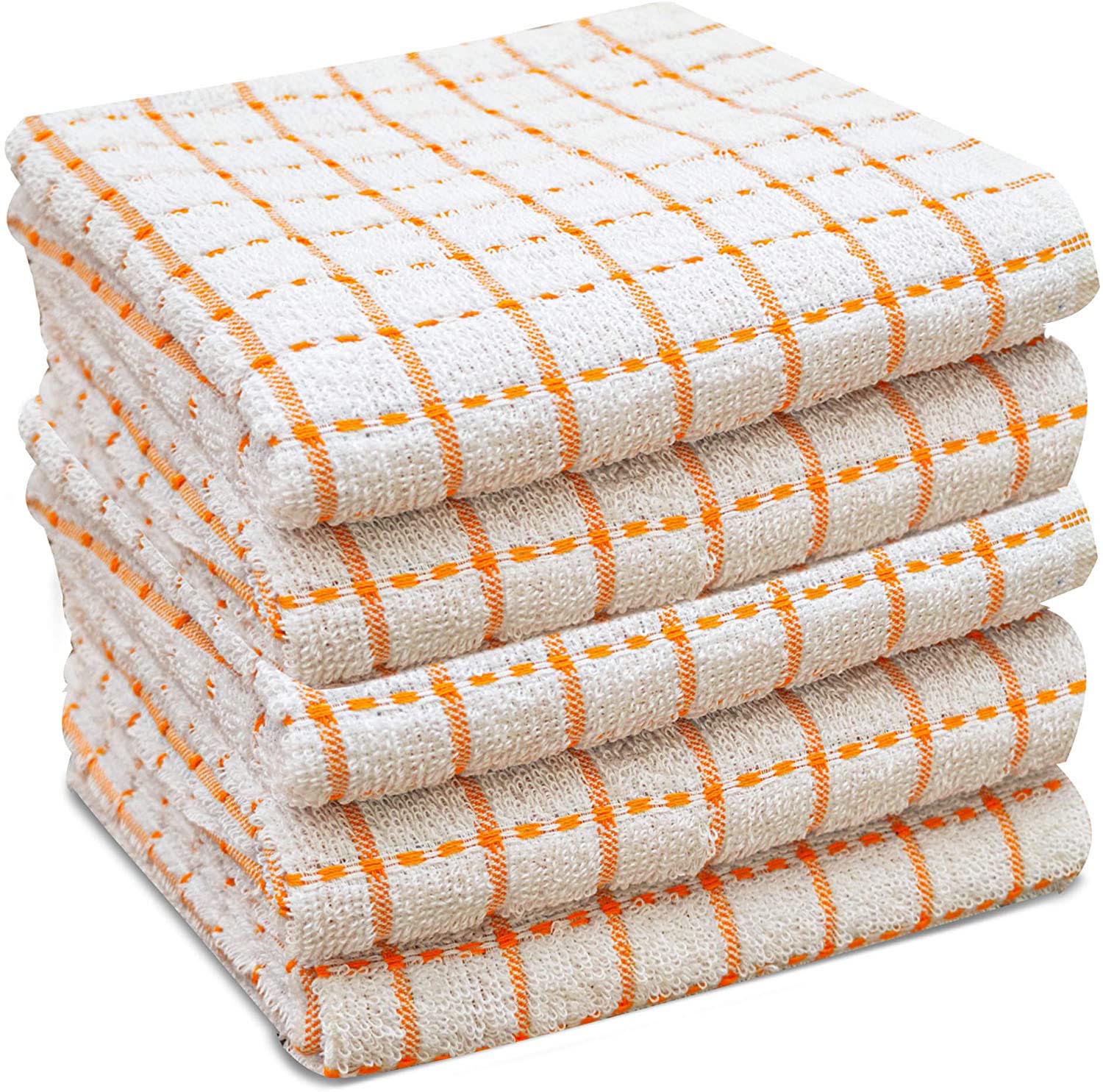 Towelogy Kitchen Towels Orange / Pack of 5 Atlas Terry Cotton Kitchen Tea Towels – Highly Absorbent and Durable