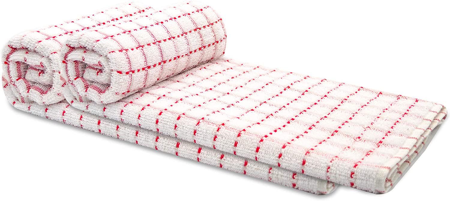 Towelogy Kitchen Towels Red / Pack of 5 Atlas Terry Cotton Kitchen Tea Towels – Highly Absorbent and Durable