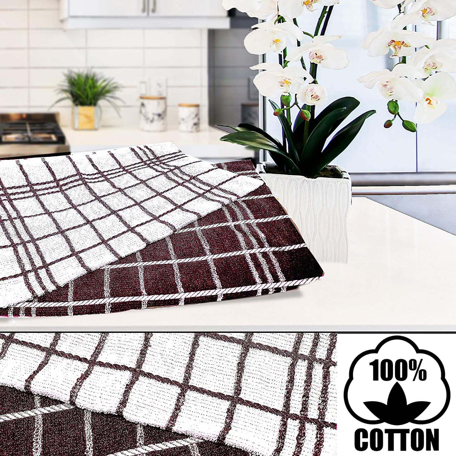 Towelogy Kitchen Towels Pack of 6 Titan Jumbo Terry Cotton Tea Towels – Absorbent Kitchen Dish Drying Cloths