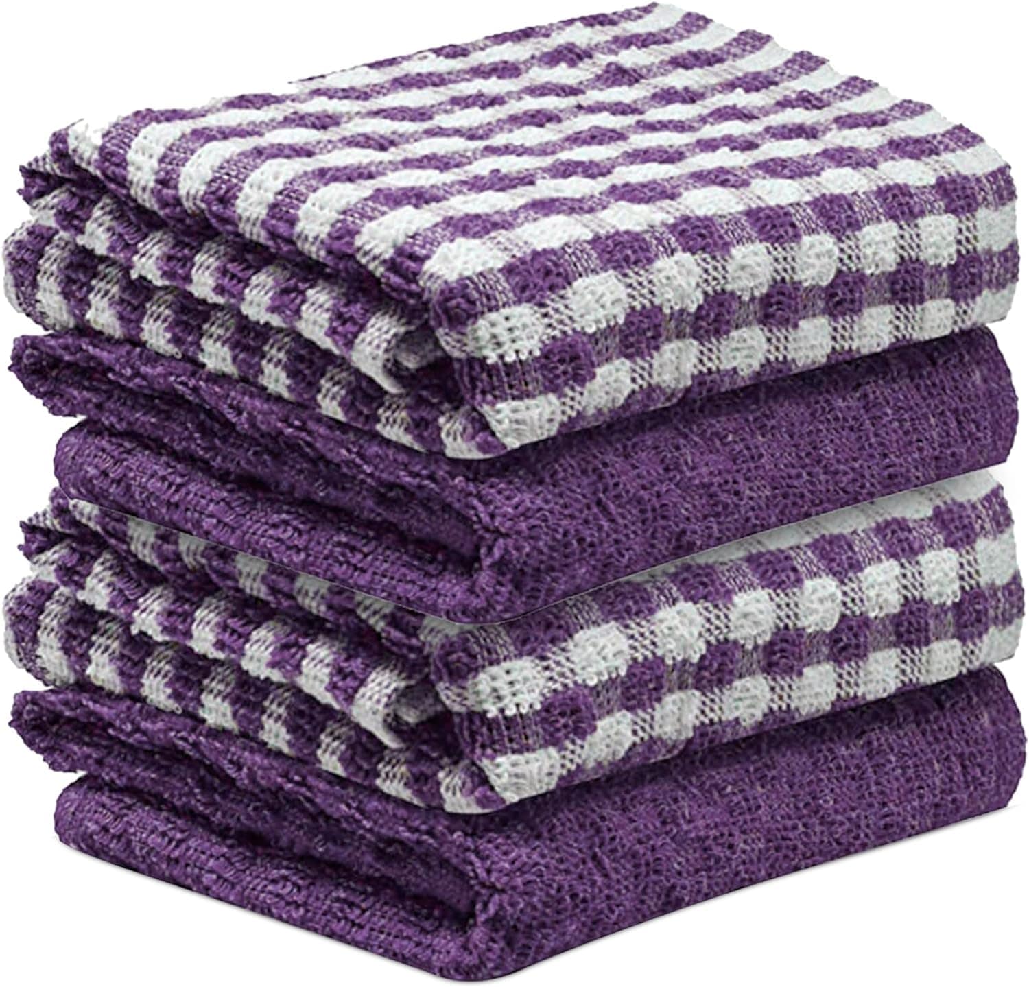 Towelogy Kitchen Towels Purple Monocheck / Pack of 4 Lisa Pure Cotton Monocheck Terry Kitchen Tea Towels Heavy Duty