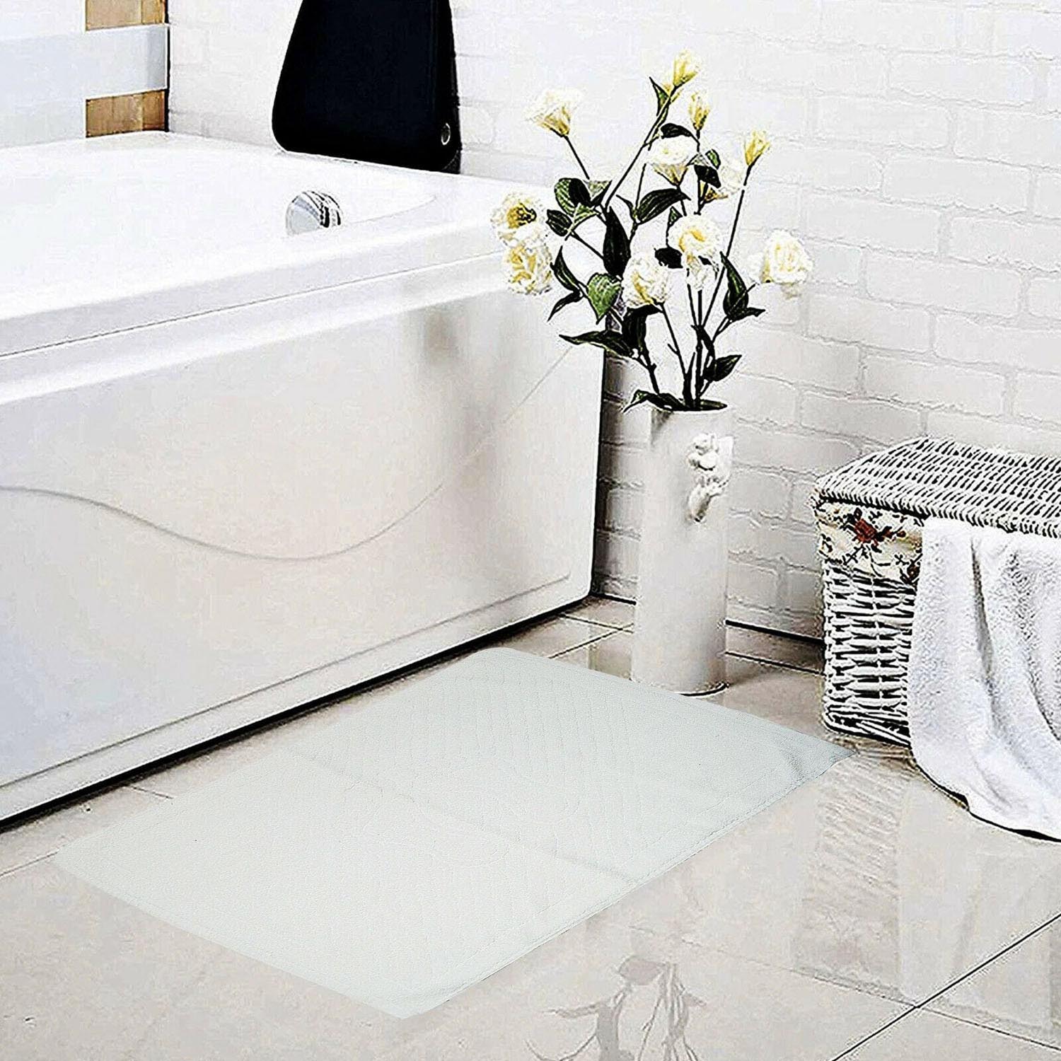 Towelogy Bath Mats Lisbon Footprint Style Heavy Duty White Cotton Bathroom Floor Mats