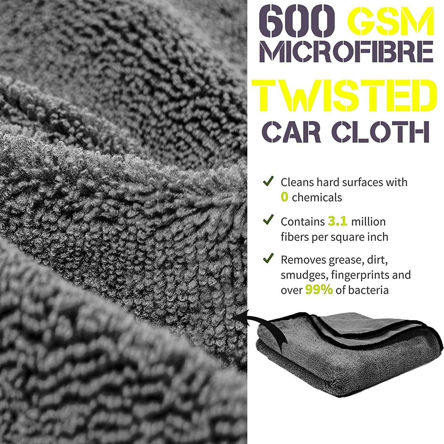 Towelogy Car Detailing Towels Microfibre Car Cloths 600GSM Twisted Fibre Auto Detailing Towels