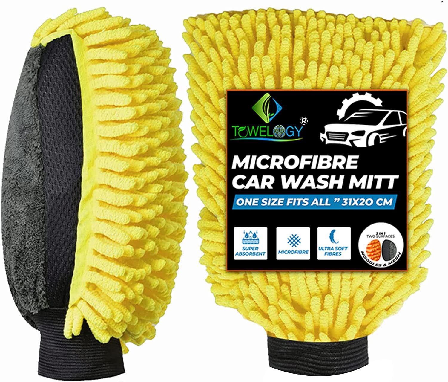 Towelogy Wash Mitt Nofel Car Washing Mitt Microfibre Noodle Dusting Polish Glove