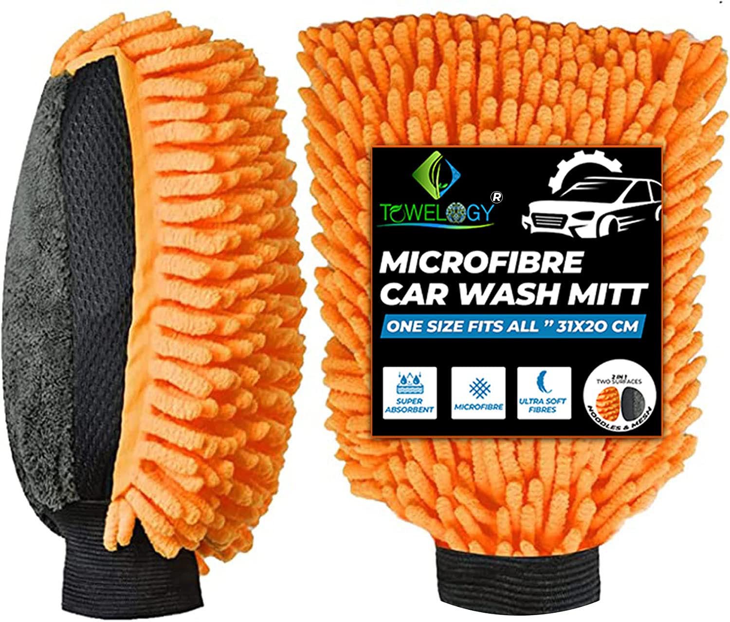 Towelogy Wash Mitt Nofel Car Washing Mitt Microfibre Noodle Dusting Polish Glove