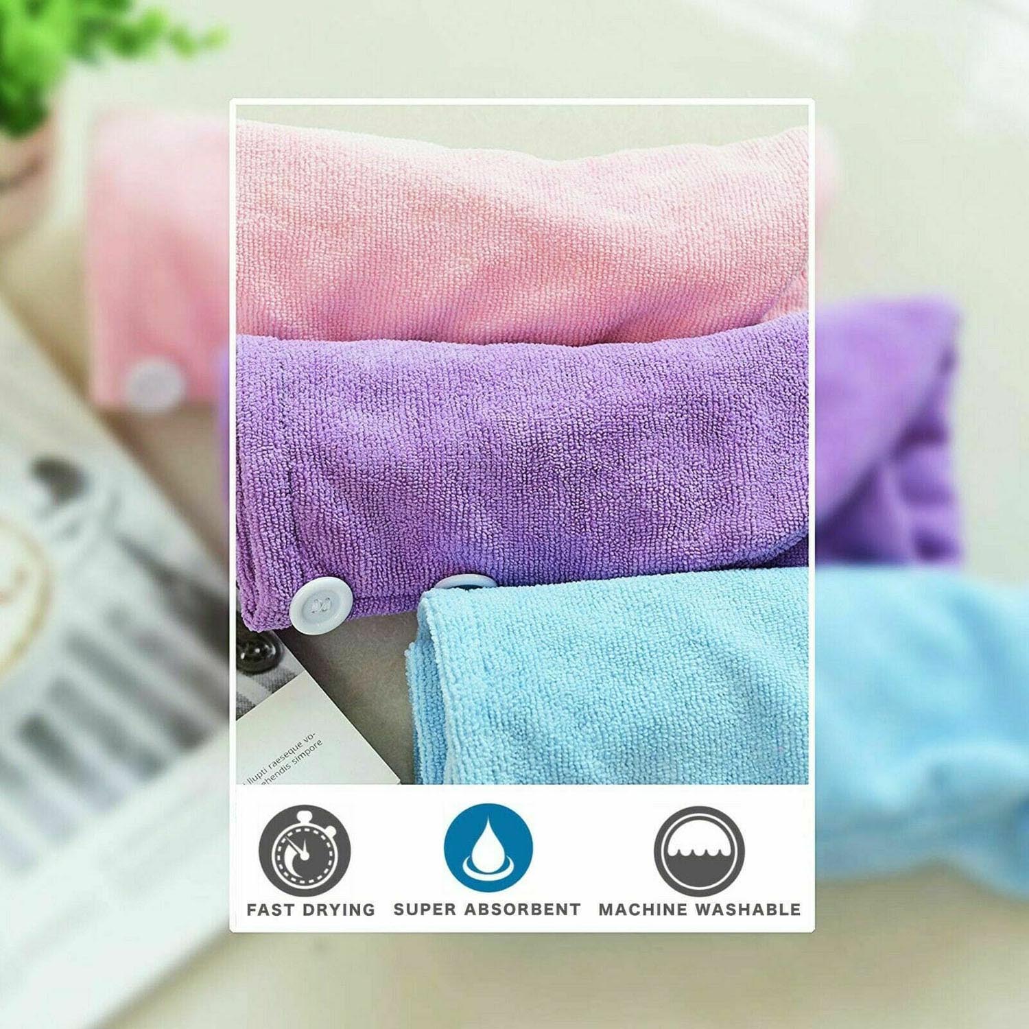 Towelogy Hair Drying Towel Pack of 2 (Pink & Blue) Hair Turban Towels Quick Dry Microfibre Twist Wrap Turbie Towel