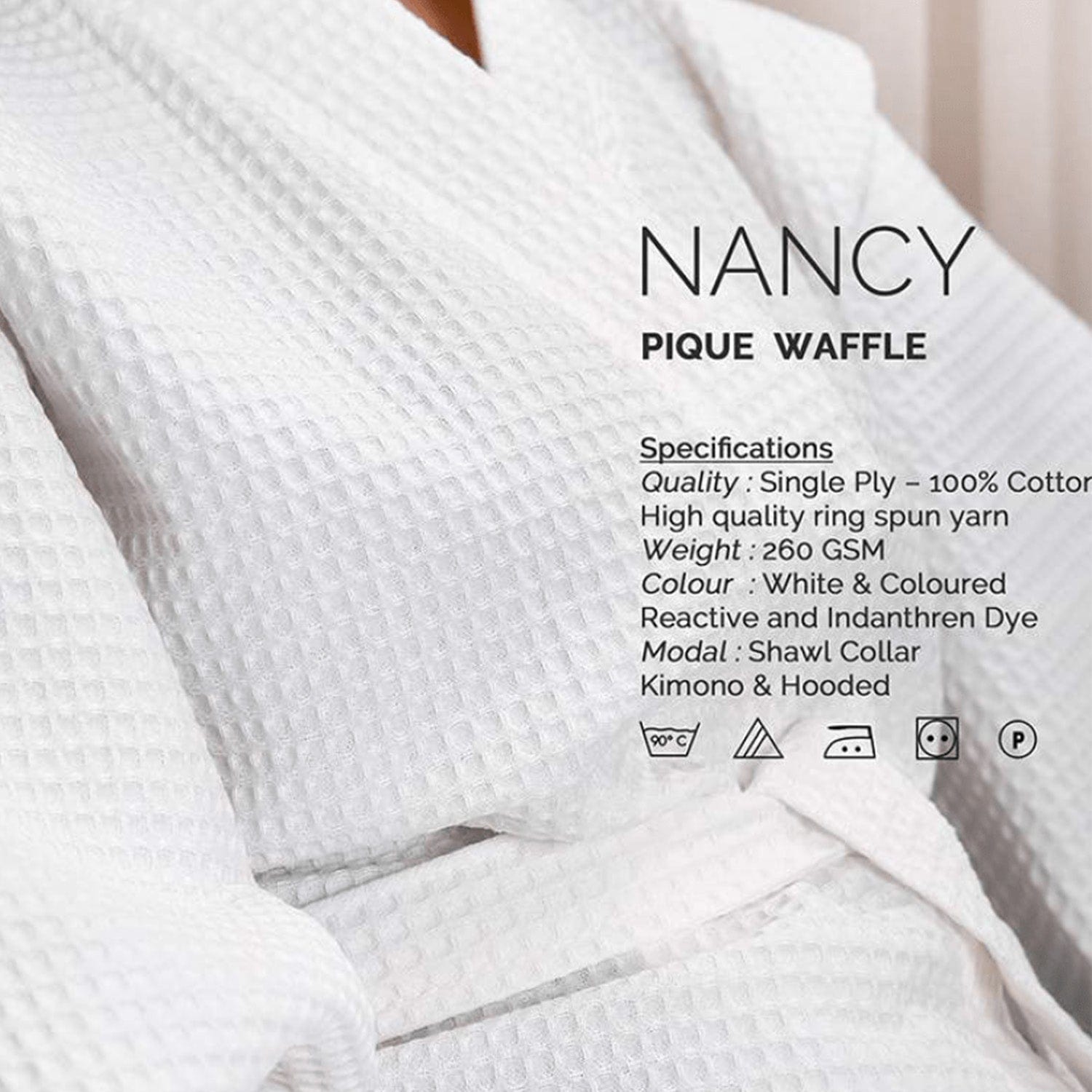 Towelogy Bath Towels & Washcloths Nancy Luxury Bathrobe – 100% Cotton Pique Waffle Hotel Bathrobe