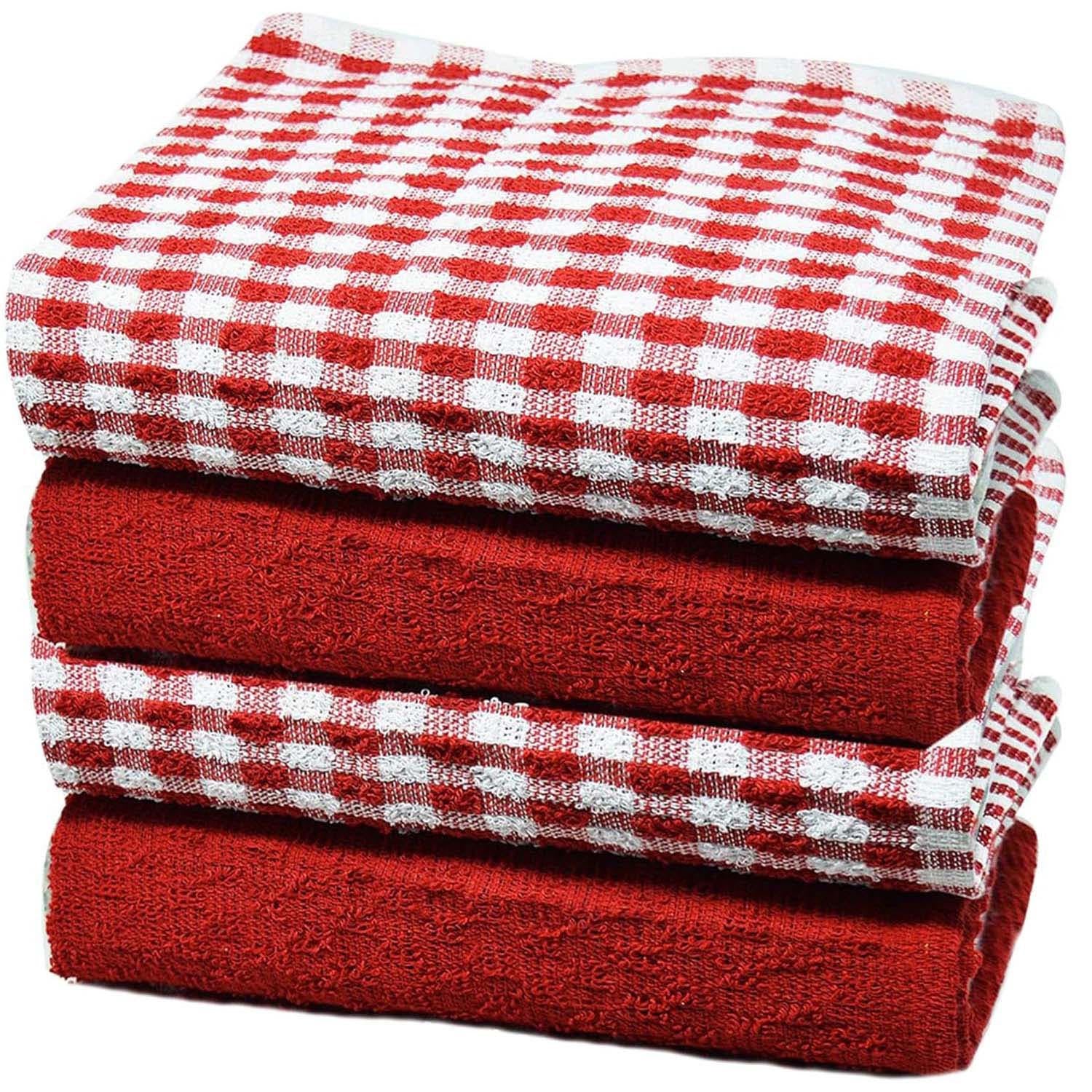 Towelogy Kitchen Dishcloths Rose Red / Pack of 4 Nora Cotton-Rich Monocheck Kitchen Tea Towels – Durable and Absorbent