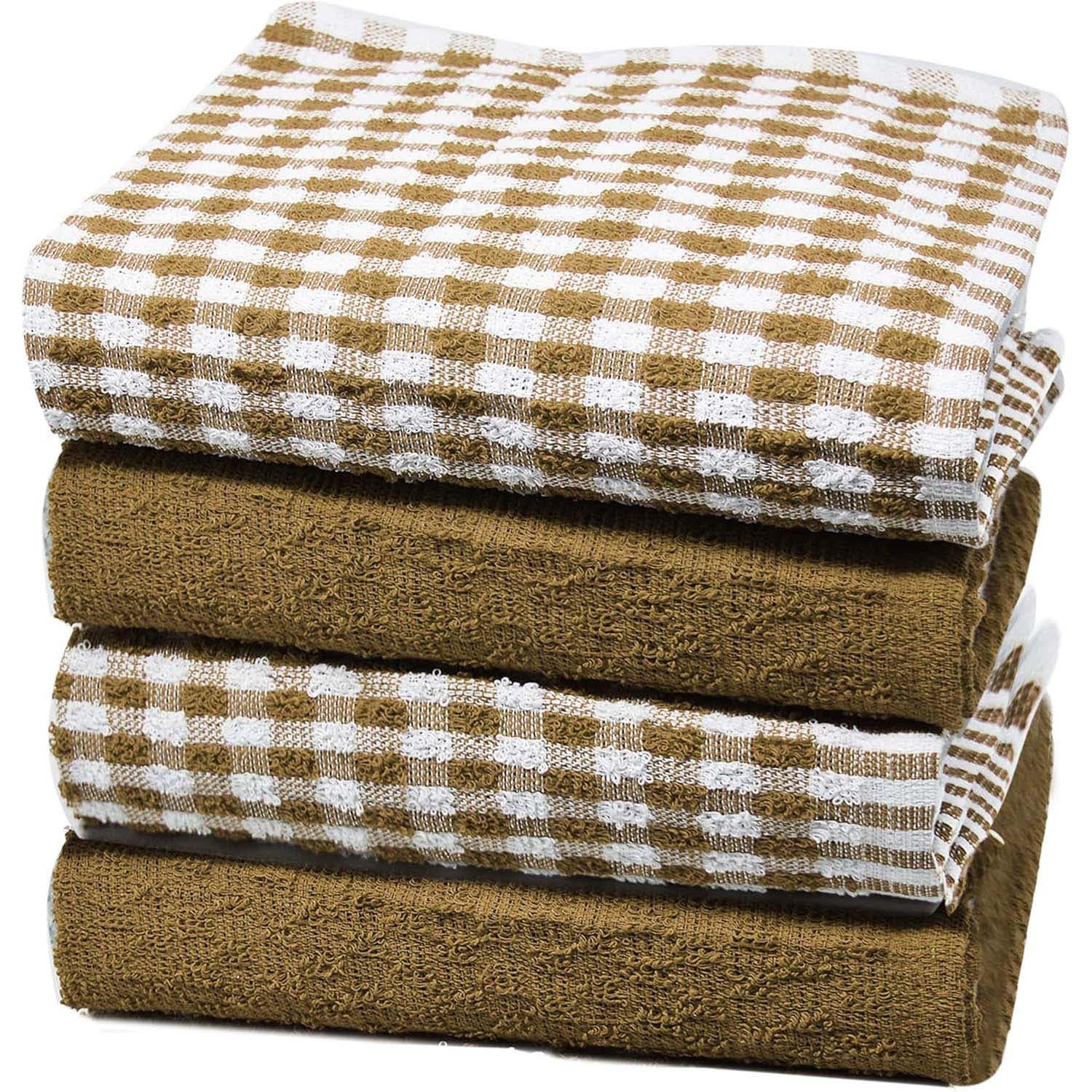 Towelogy Kitchen Dishcloths Peanut Brown / Pack of 4 Nora Cotton-Rich Monocheck Kitchen Tea Towels – Durable and Absorbent