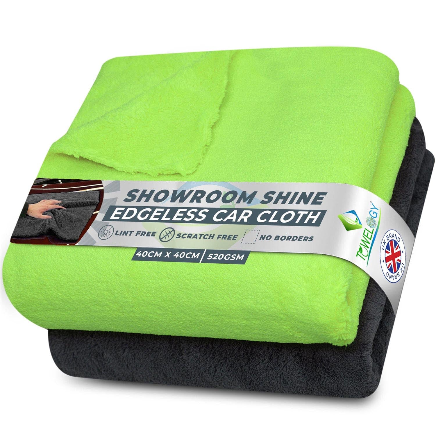 Towelogy Car Drying Towels Green / Box of 48 Peirce Microfibre Edgeless Car Cleaning Drying Cloths 550gsm