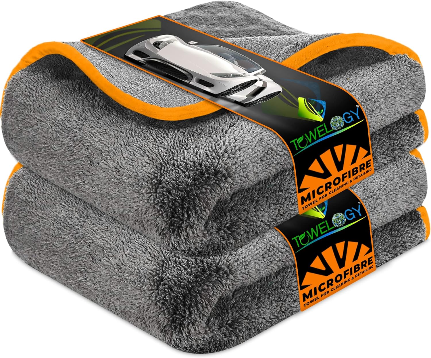 Towelogy Car Buffing Towels Grey / Orange / Pack of 1 Royce Microfibre Car Cloths Plush High Density Dual Power Towels 1200gsm