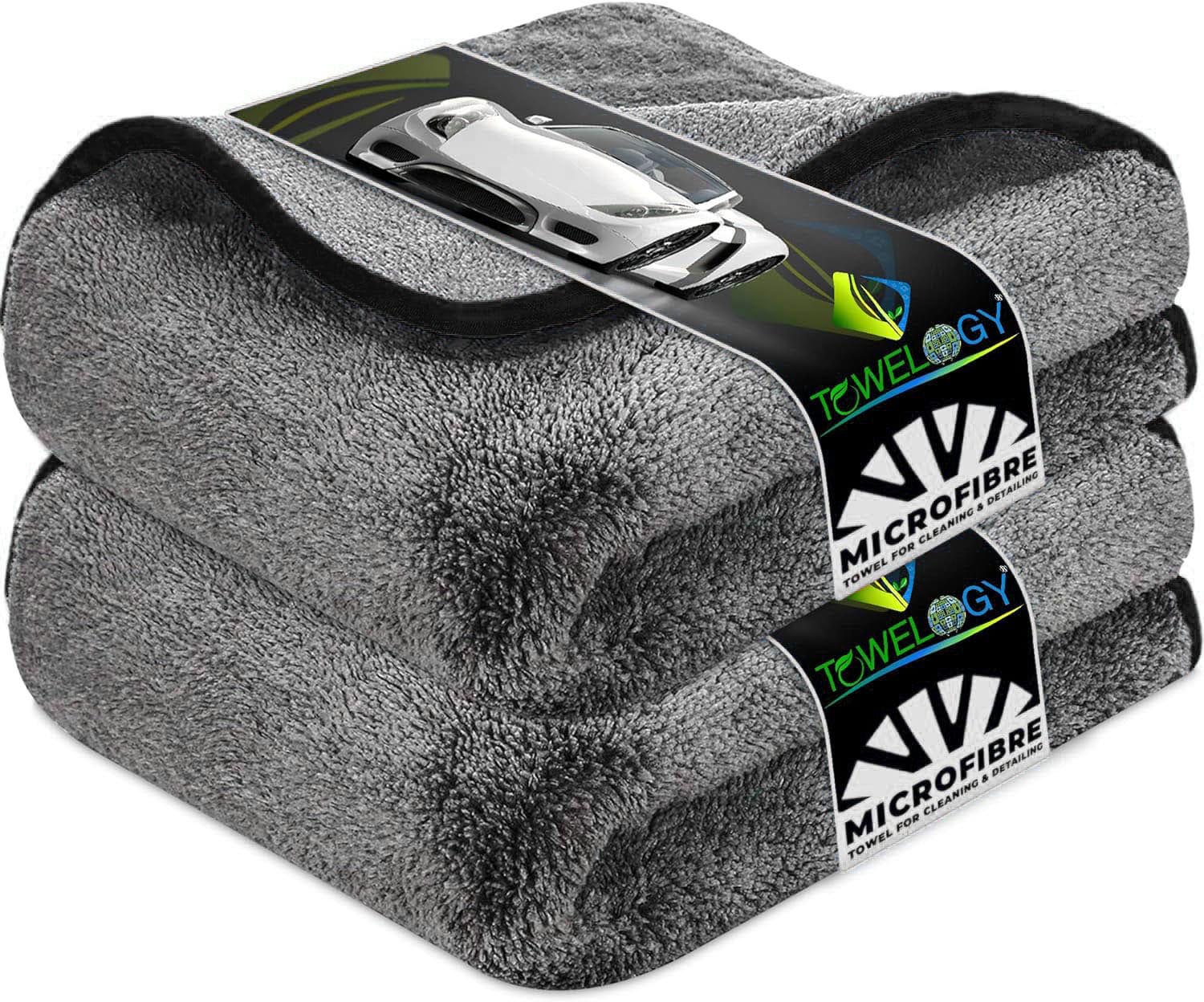 Towelogy Car Buffing Towels Grey / Black / Pack of 1 Royce Microfibre Car Cloths Plush High Density Dual Power Towels 1200gsm