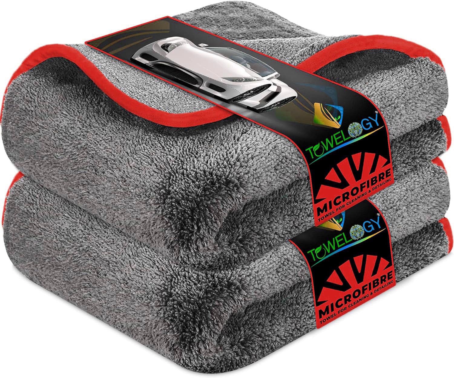 Towelogy Car Buffing Towels Grey / Red / Pack of 1 Royce Microfibre Car Cloths Plush High Density Dual Power Towels 1200gsm