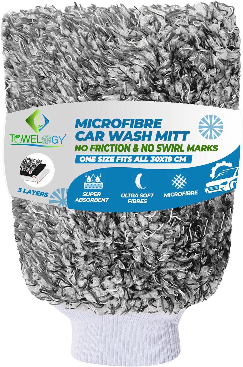 Towelogy Wash Mitt Black / Pack of 1 Snowflake Microfibre Car Wash Mitt Dusting Glove