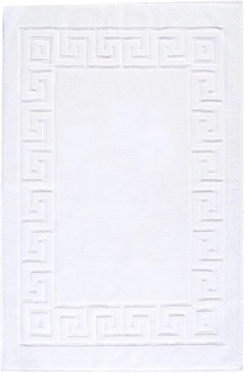 Towelogy Bath Mats Vienna Greek Key Style Heavy Duty White Cotton Bathroom Floor Mats