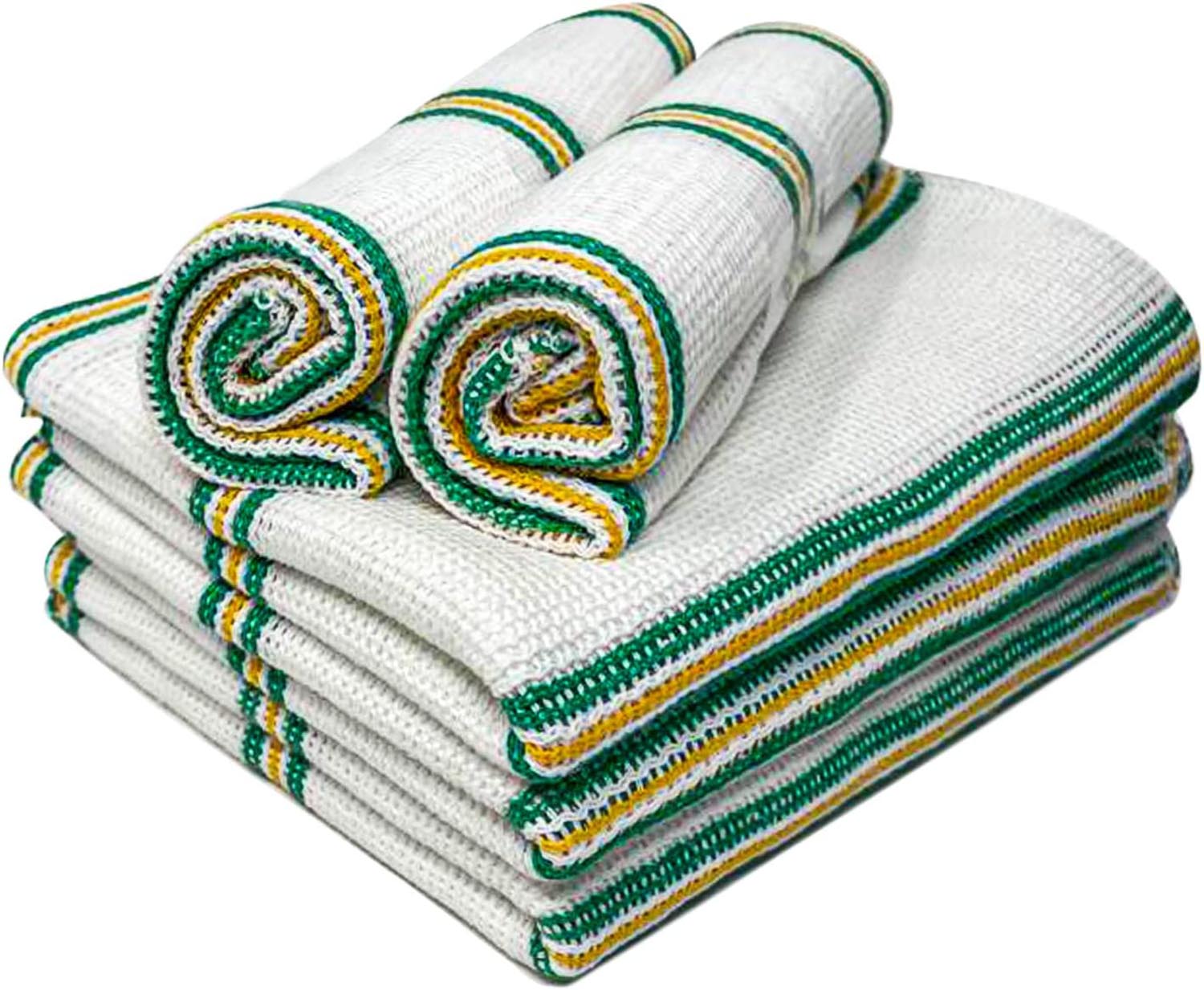 Towelogy Kitchen Dishcloths Green Stripe / Box of 200 Jordan Waffle Cotton Dish Cloths - Commercial Grade Kitchen Towels