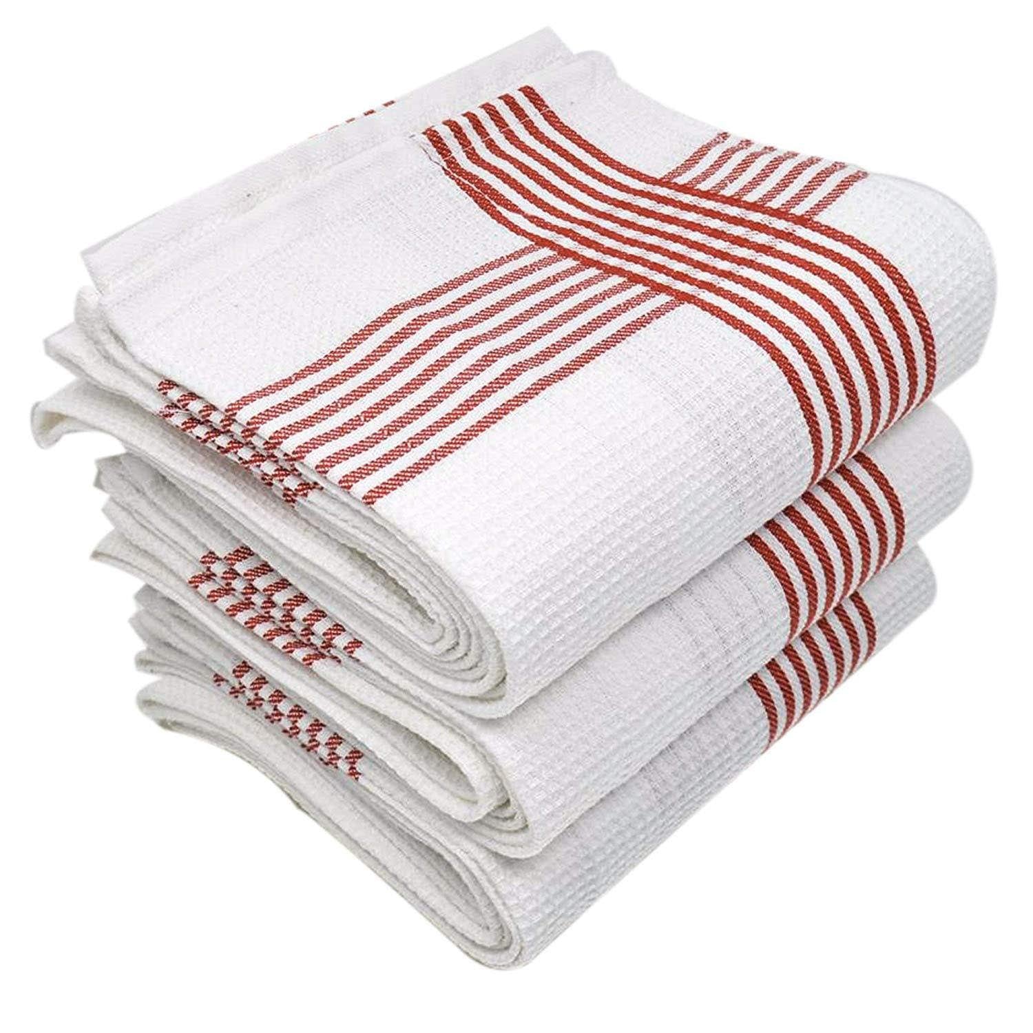 Towelogy Waffle Towels Red / Pack of 6 Everest Waffle Weave Cotton Kitchen Towels – Premium Absorbent Dish Cloths