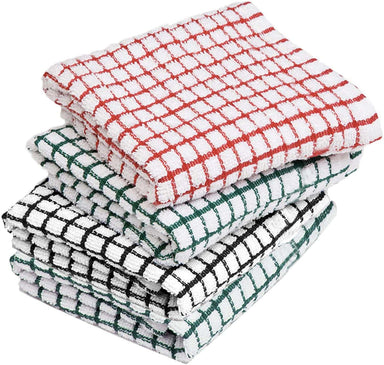 Pack of 4 Cotton Mono Check Red Non-Terry Tea Towels Hand Towels
