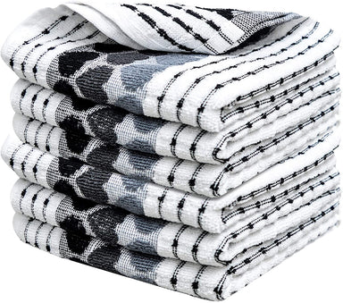 Pack of 4 BLACK & WHITE Check 100% Cotton Extra Large Kitchen Terry Tea  Towels