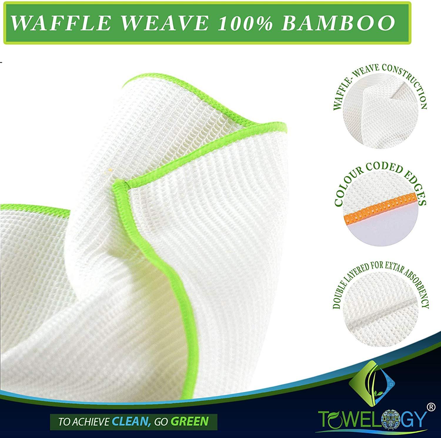 100% Bamboo Waffle Dish Cloth & Cleaning Cloth - Reusable Cleaning