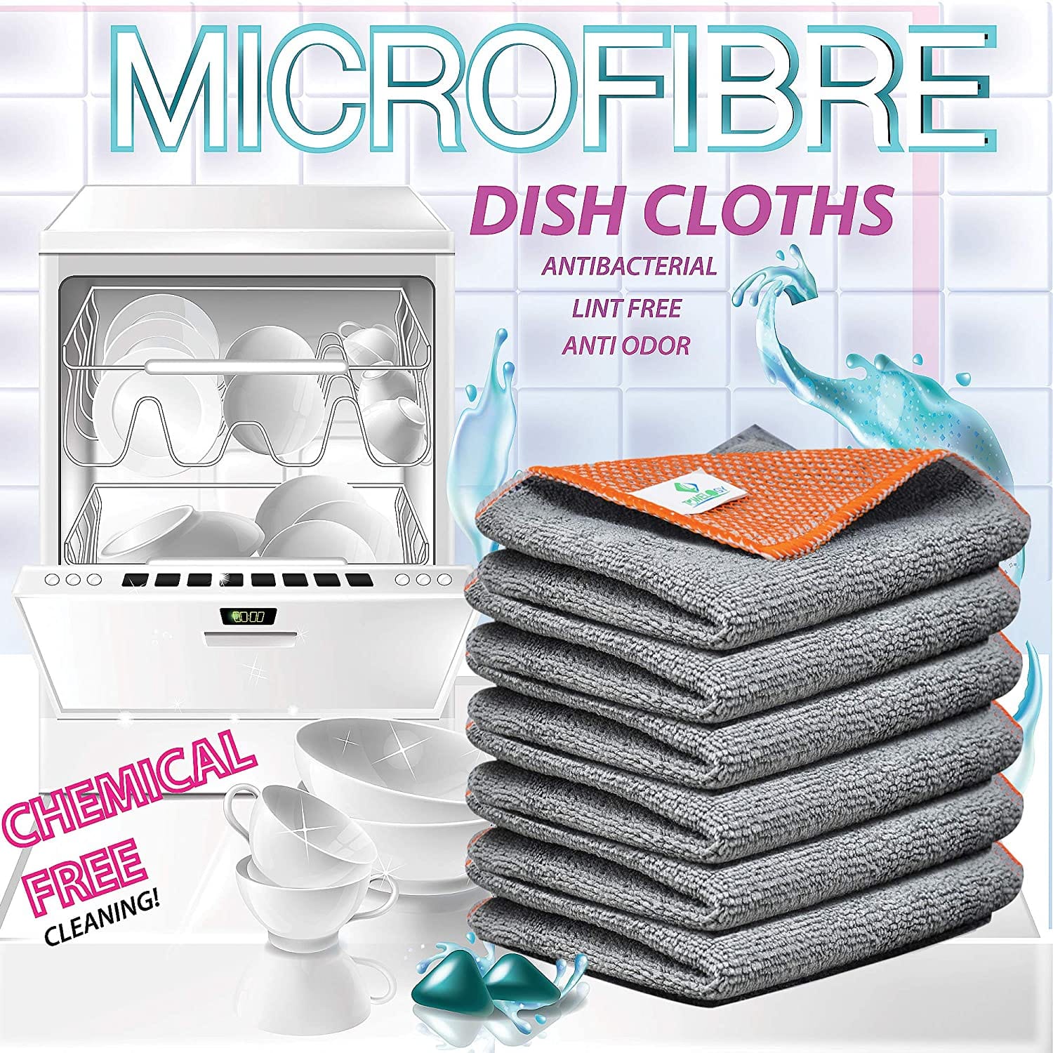 Microfibre Dish Cloth Scrubber Side Mesh Backing Grey Kitchen Towels