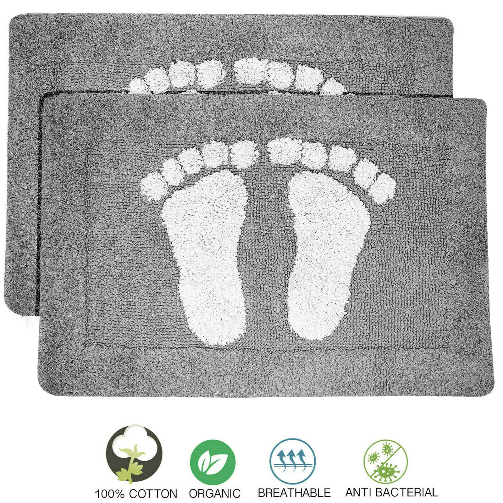 Towelogy Bath Mats Charcoal Grey / Pack of 1 / 45x70cm Cotton Bath Mats 2000gsm Non Slip Bathroom Rug with Feet