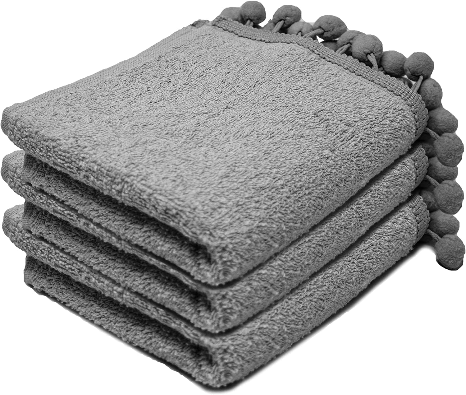 Towelogy Face Towels Silver / Pack of 3 Elford Face Cloths Egyptian Cotton Washcloths with Poms