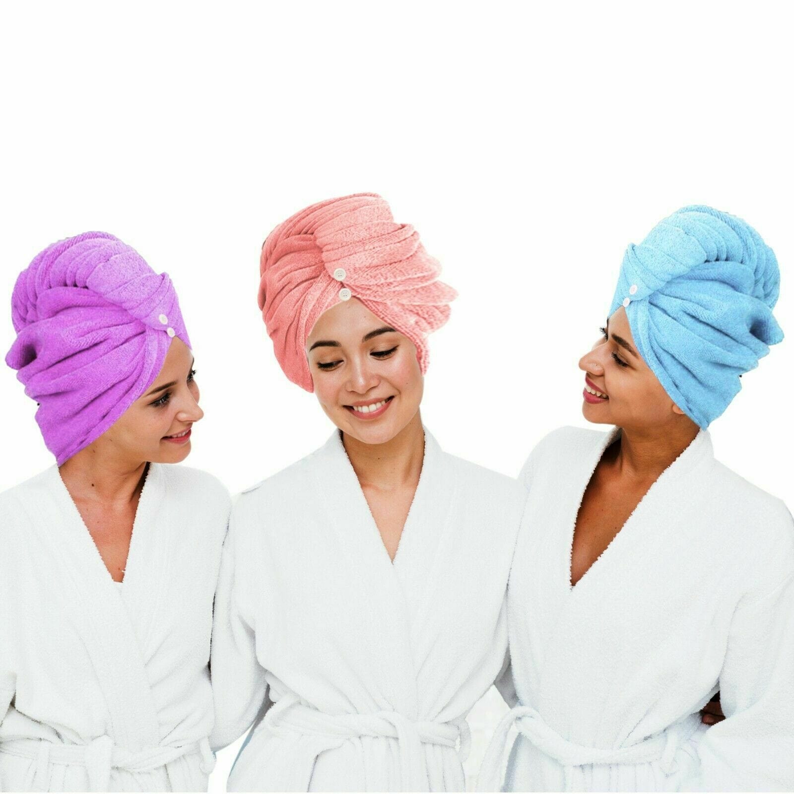 Towelogy Hair Drying Towel Pack of 2 (Pink & Blue) Hair Turban Towels Quick Dry Microfibre Twist Wrap Turbie Towel