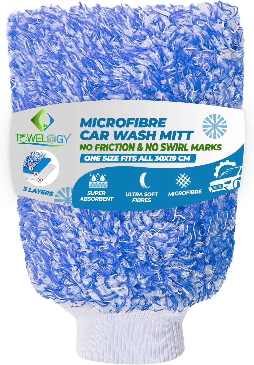 Towelogy Wash Mitt Blue / Pack of 1 Snowflake Microfibre Car Wash Mitt Dusting Glove