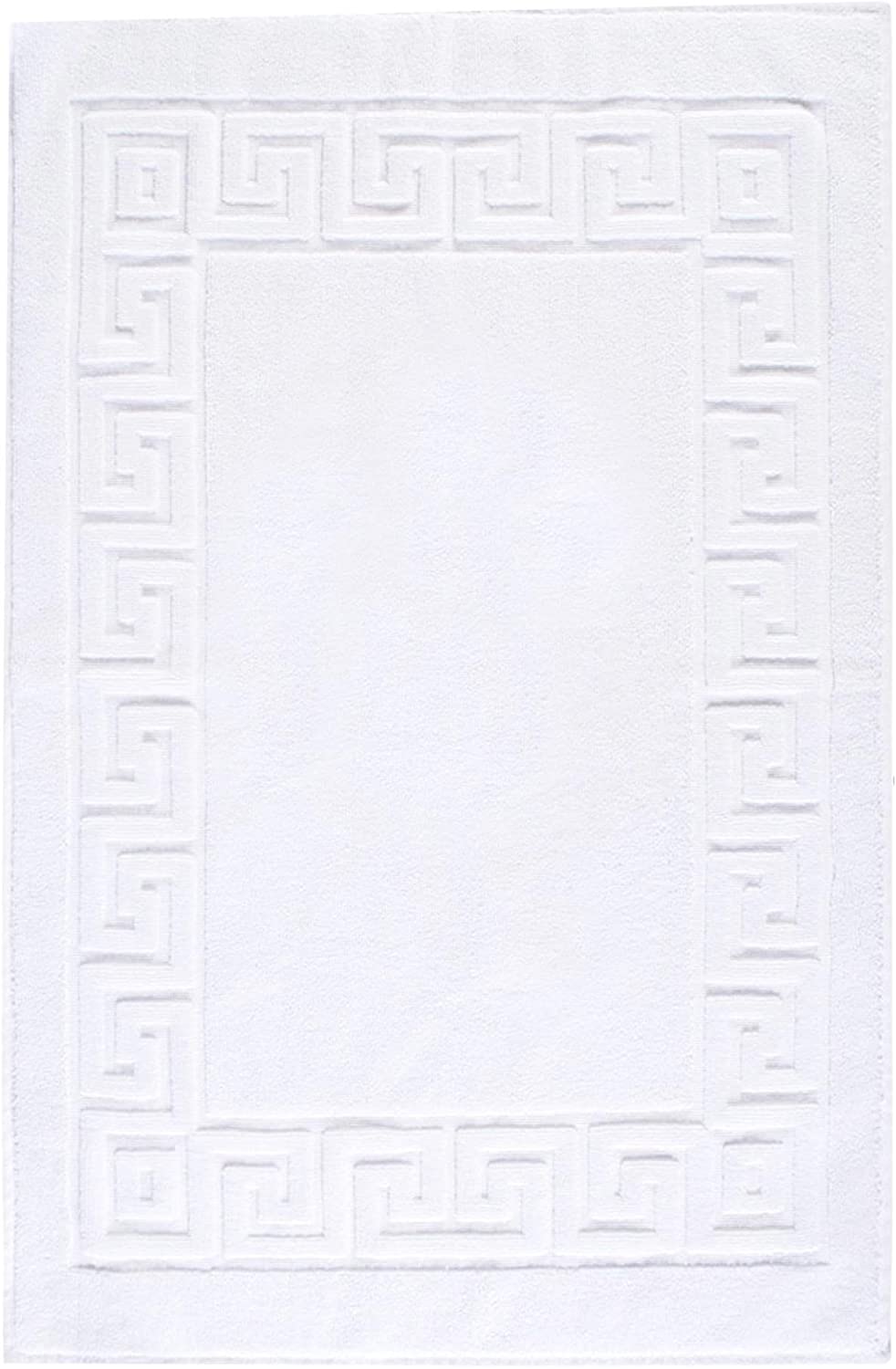 Towelogy Bath Mats Pack of 1 Vienna Greek Key Style Heavy Duty White Cotton Bathroom Floor Mats